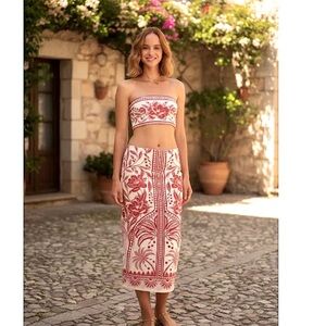 FARM Rio Brazil Sand Guanacaste Print Top / Midi Skirt Set Size (P = Small)